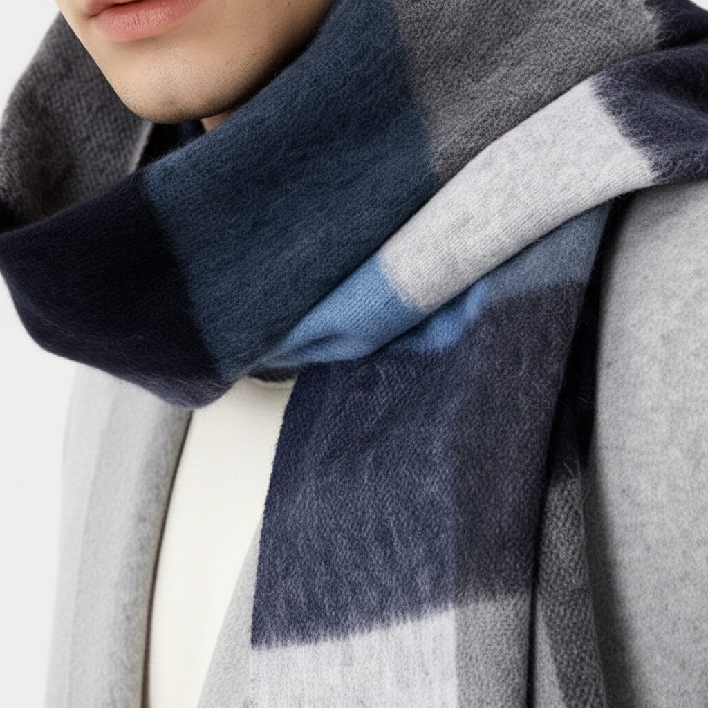 Soft Dense Check Pattern Fringed Long Scarf