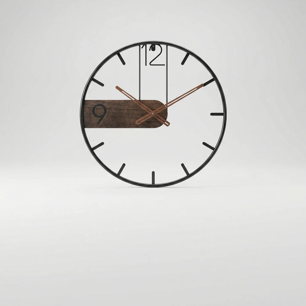Industrial Open Frame Silent Quartz Wall Clock With Wood Accent