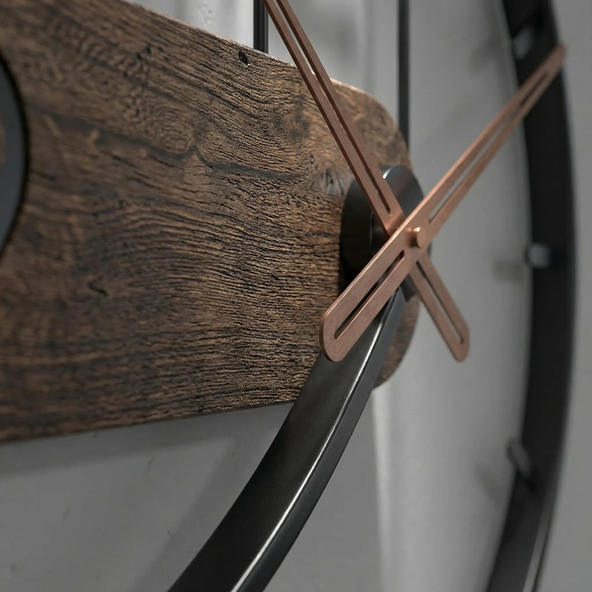 Industrial Open Frame Silent Quartz Wall Clock With Wood Accent
