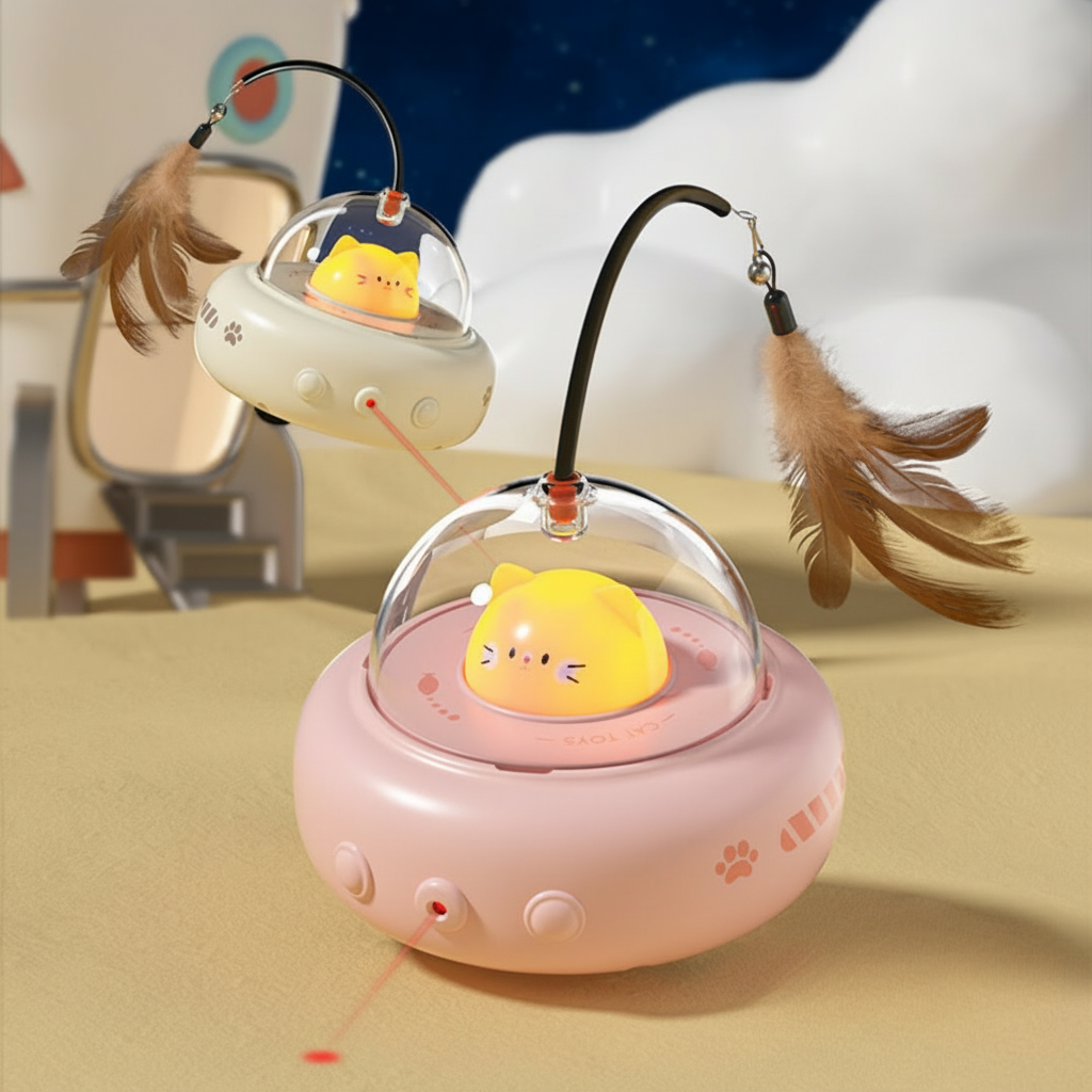 UFO Shaped Automatic Interactive Laser Feather Chase Cat Toy