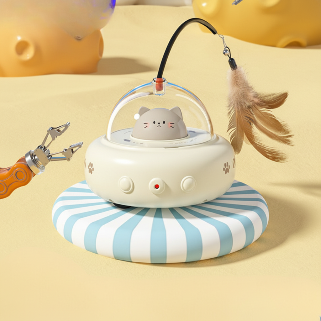 UFO Shaped Automatic Interactive Laser Feather Chase Cat Toy