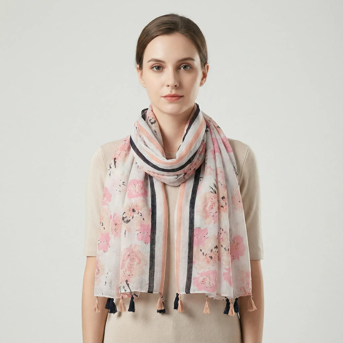 Boho Floral Print Tasseled Lightweight Women's Scarf Wrap