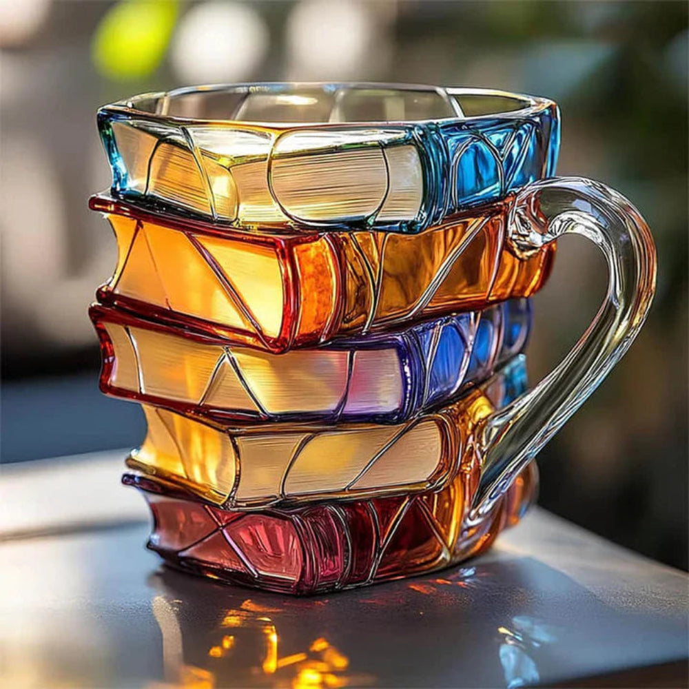 Stacked Book Spine Textured Glass Coffee Mug