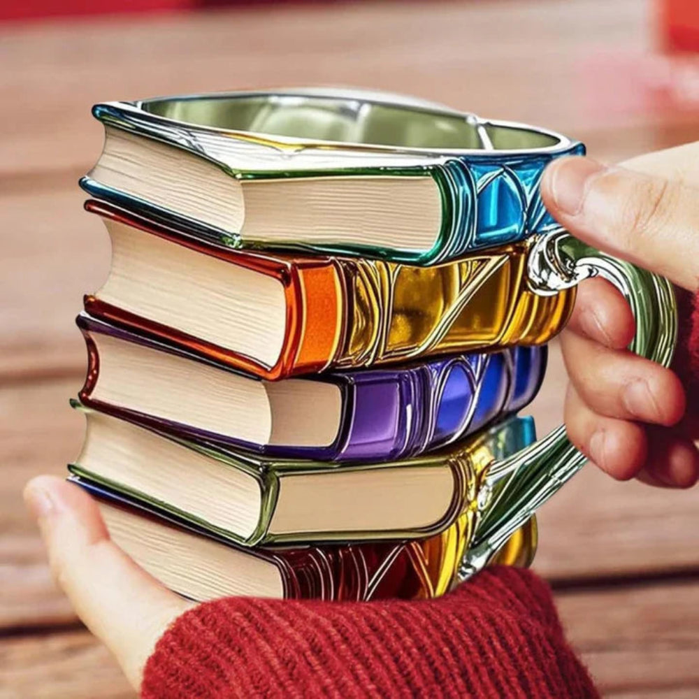 Stacked Book Spine Textured Glass Coffee Mug