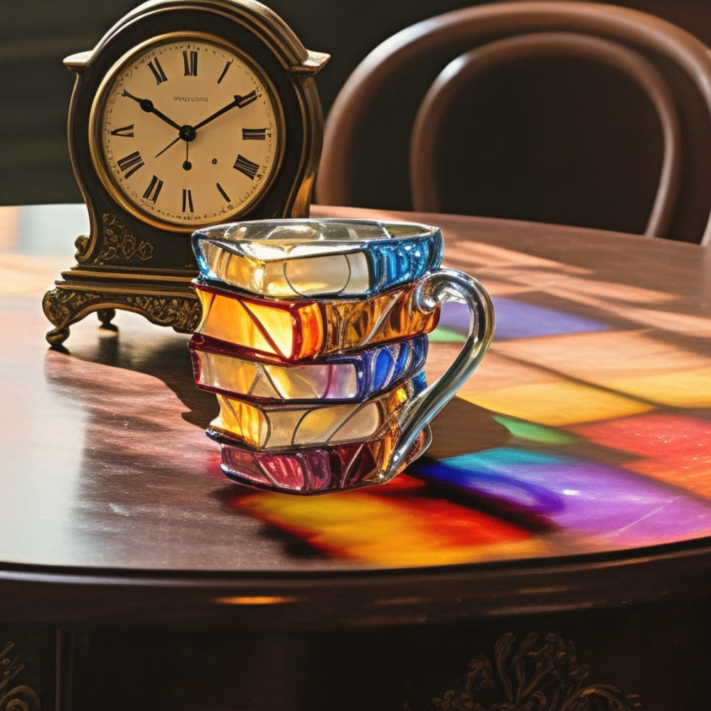 Stacked Book Spine Textured Glass Coffee Mug