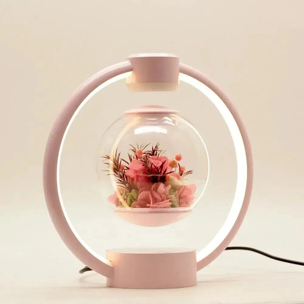 Floating Orb Magnetic Levitation Preserved Floral Touch Switch Table Lamp