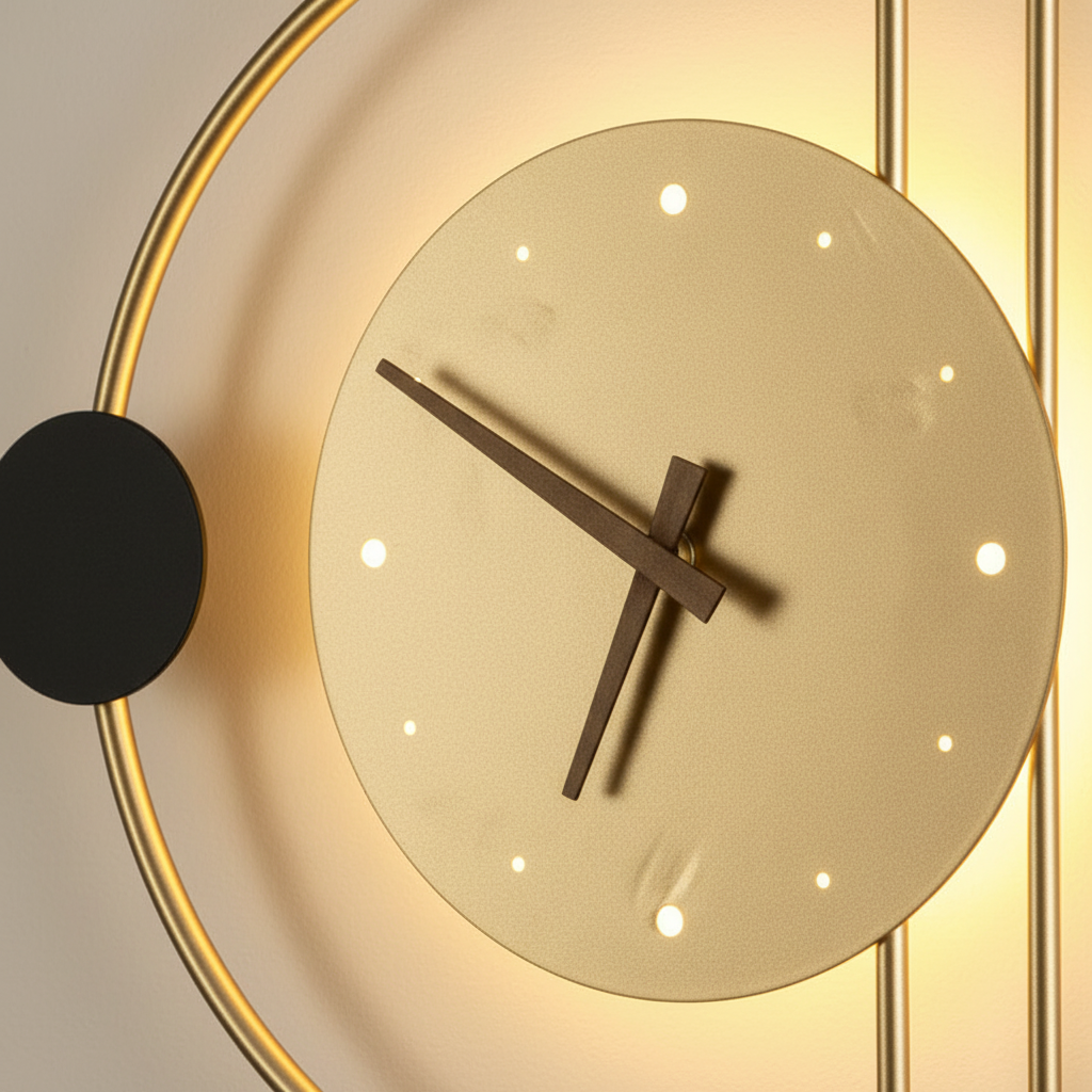 Metal Acrylic Wall Clock with Warm White Wall Light