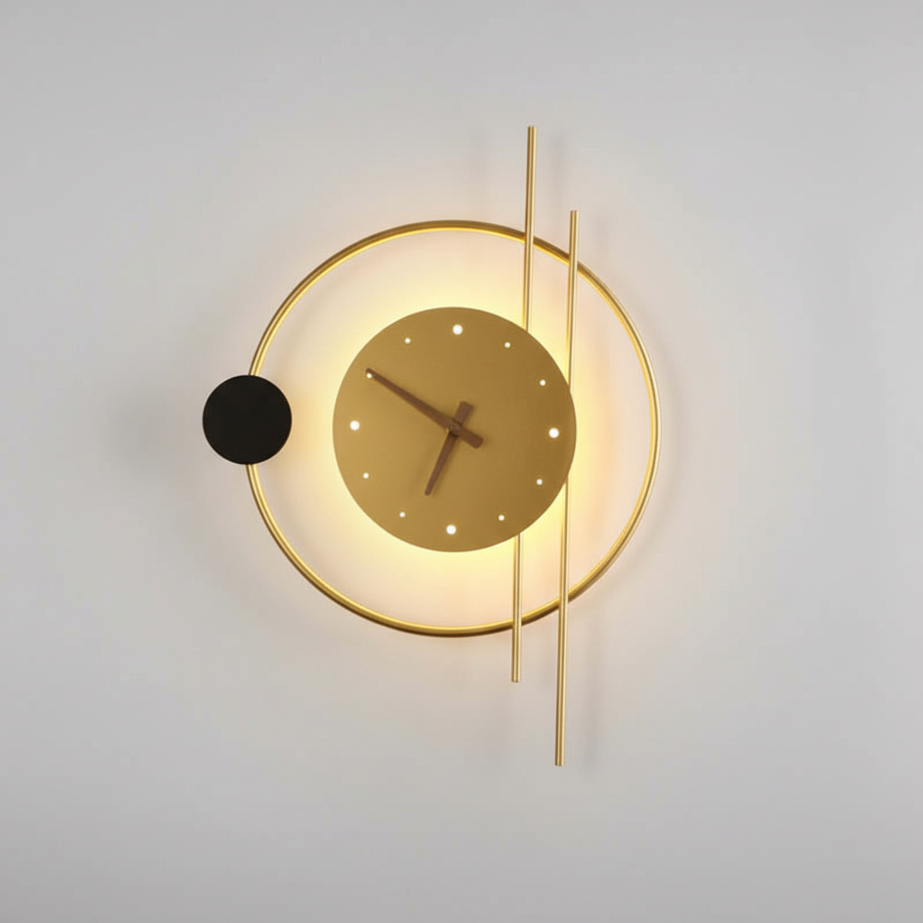 Metal Acrylic Wall Clock with Warm White Wall Light