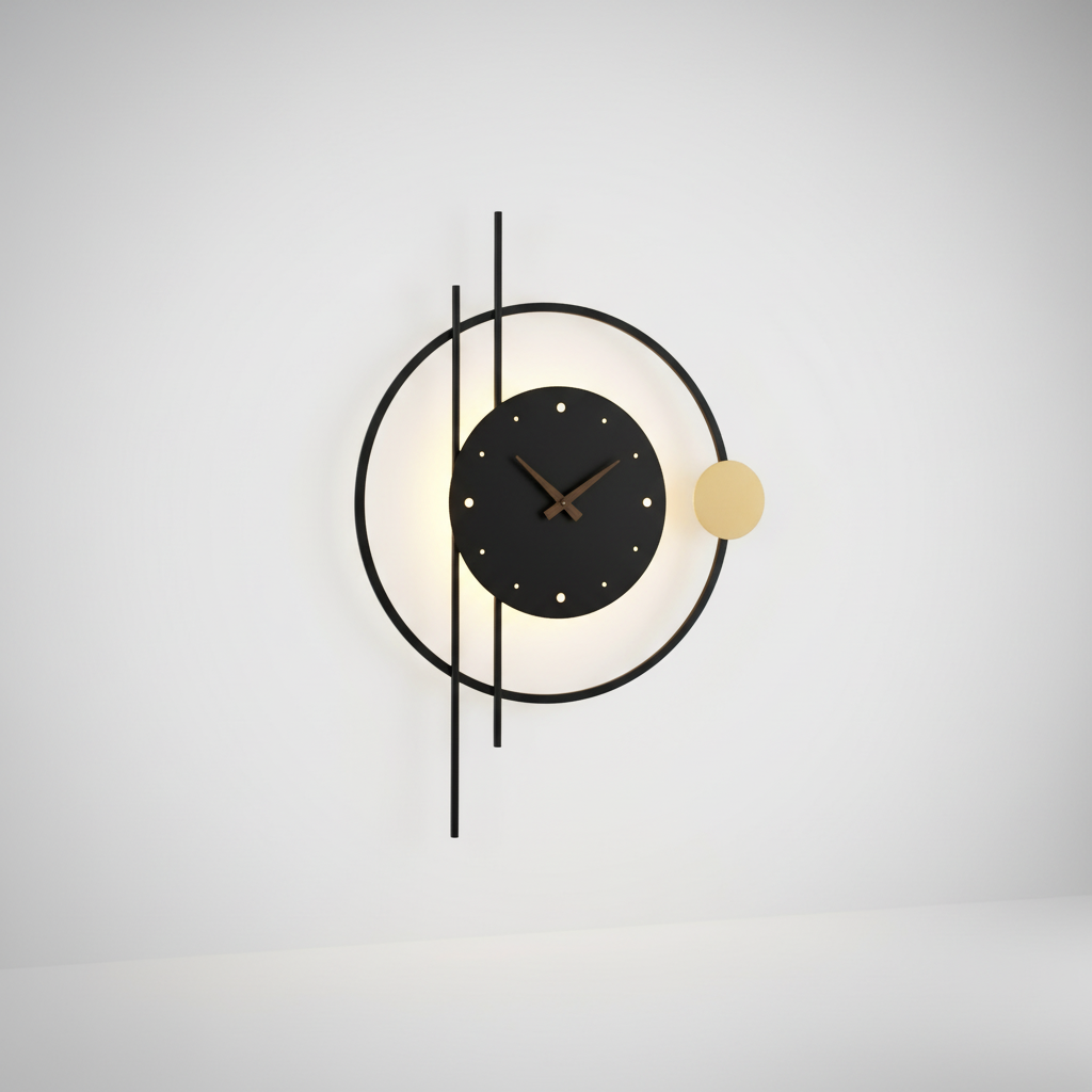 Metal Acrylic Wall Clock with Warm White Wall Light