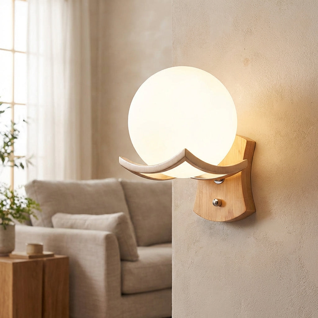 Minimalist Spherical Globe Wood Metal Wall Light