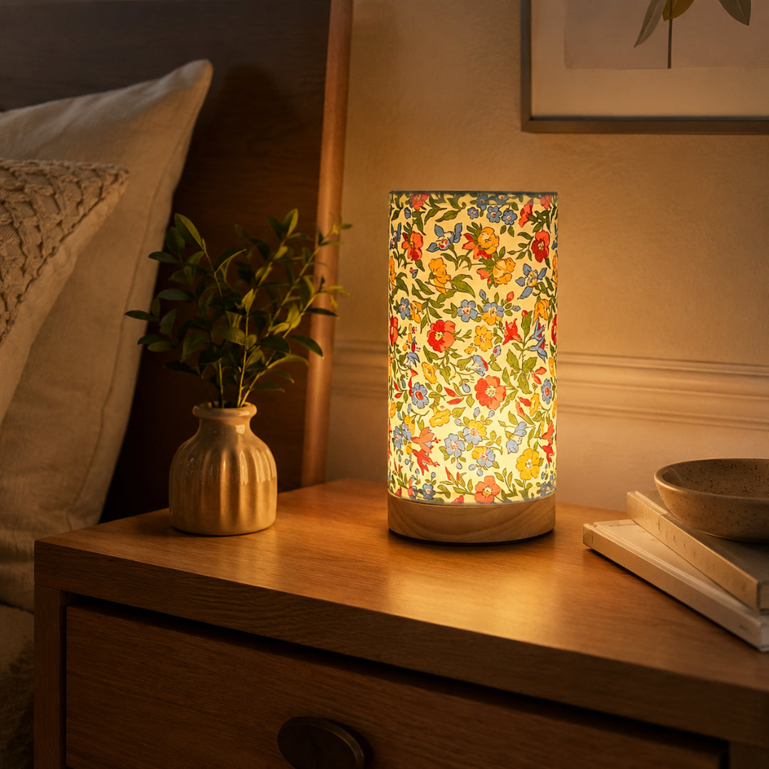 Natural Wood Base Linen Shade USB Table Lamp