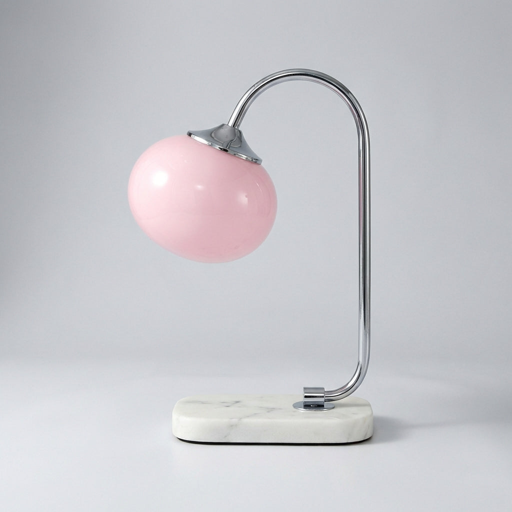 Rounded Glass Shade Curved Metal Stem Table Lamp