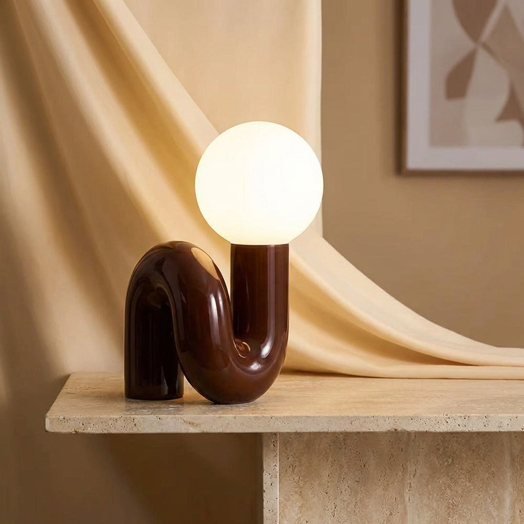 Sculptural Resin Base Frosted Glass Globe Table Lamp
