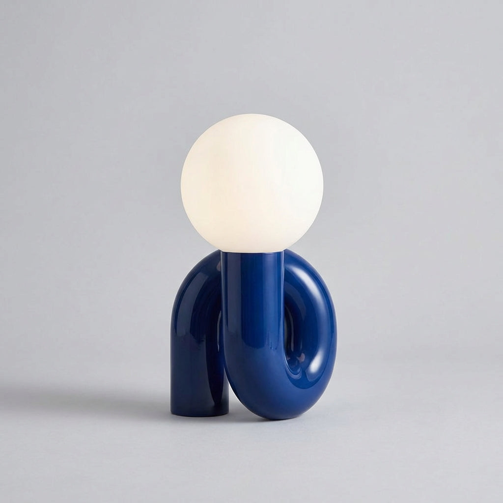 Sculptural Resin Base Frosted Glass Globe Table Lamp