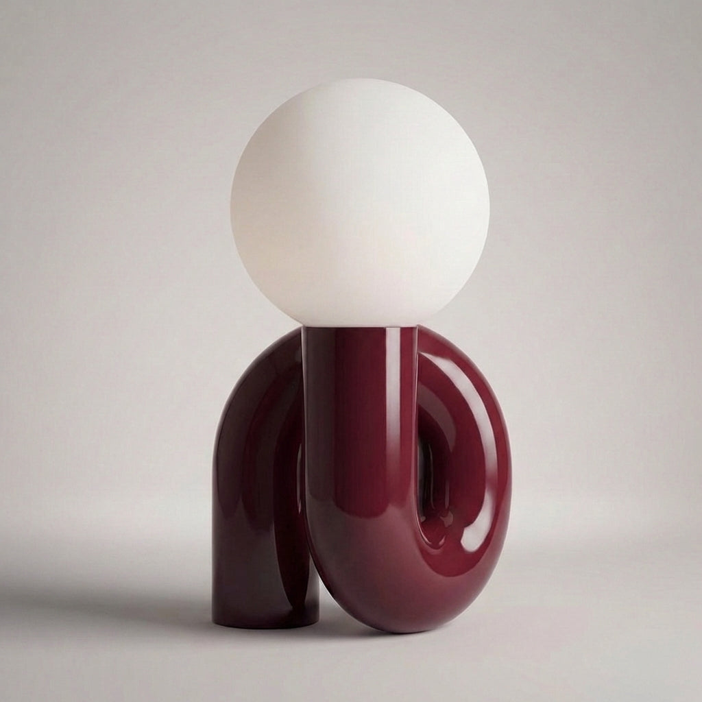 Sculptural Resin Base Frosted Glass Globe Table Lamp