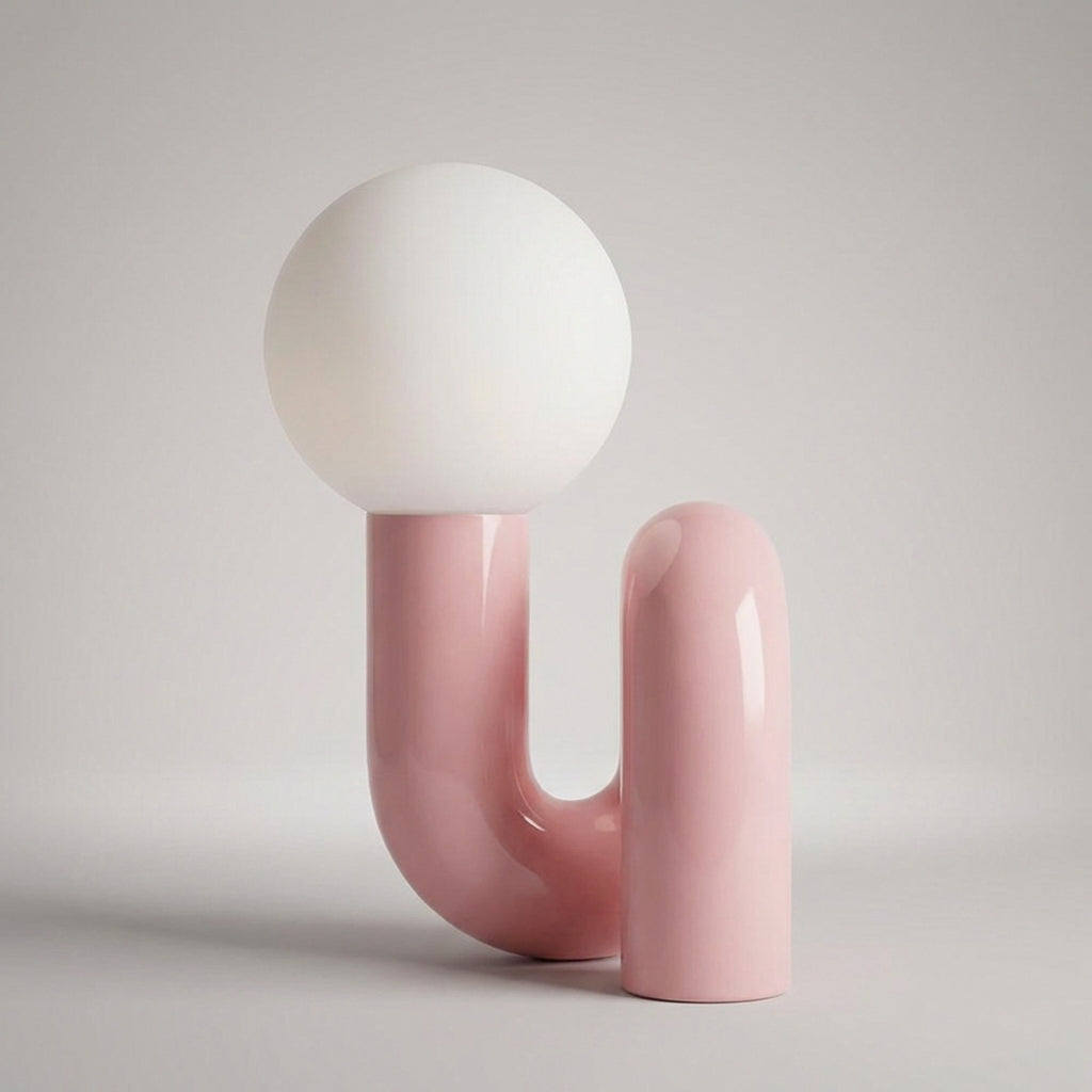 Sculptural Resin Base Frosted Glass Globe Table Lamp