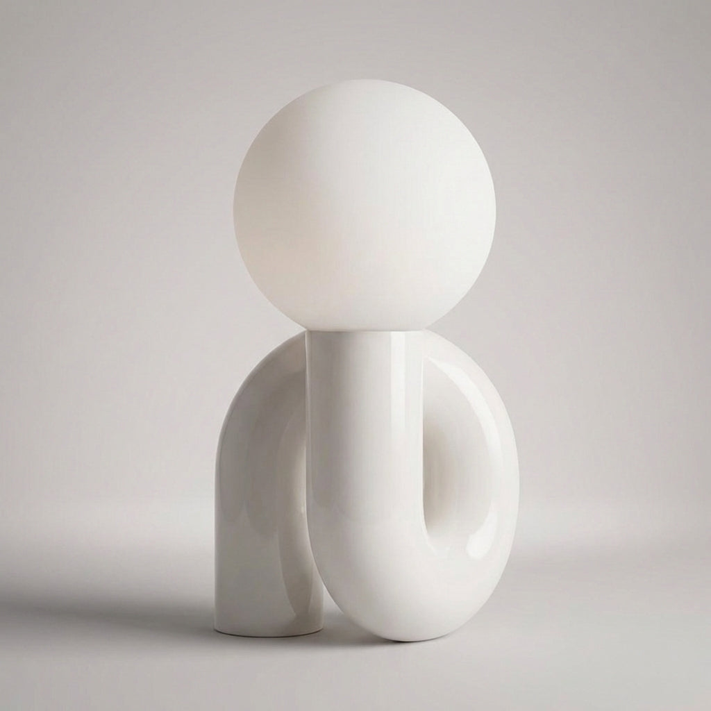Sculptural Resin Base Frosted Glass Globe Table Lamp