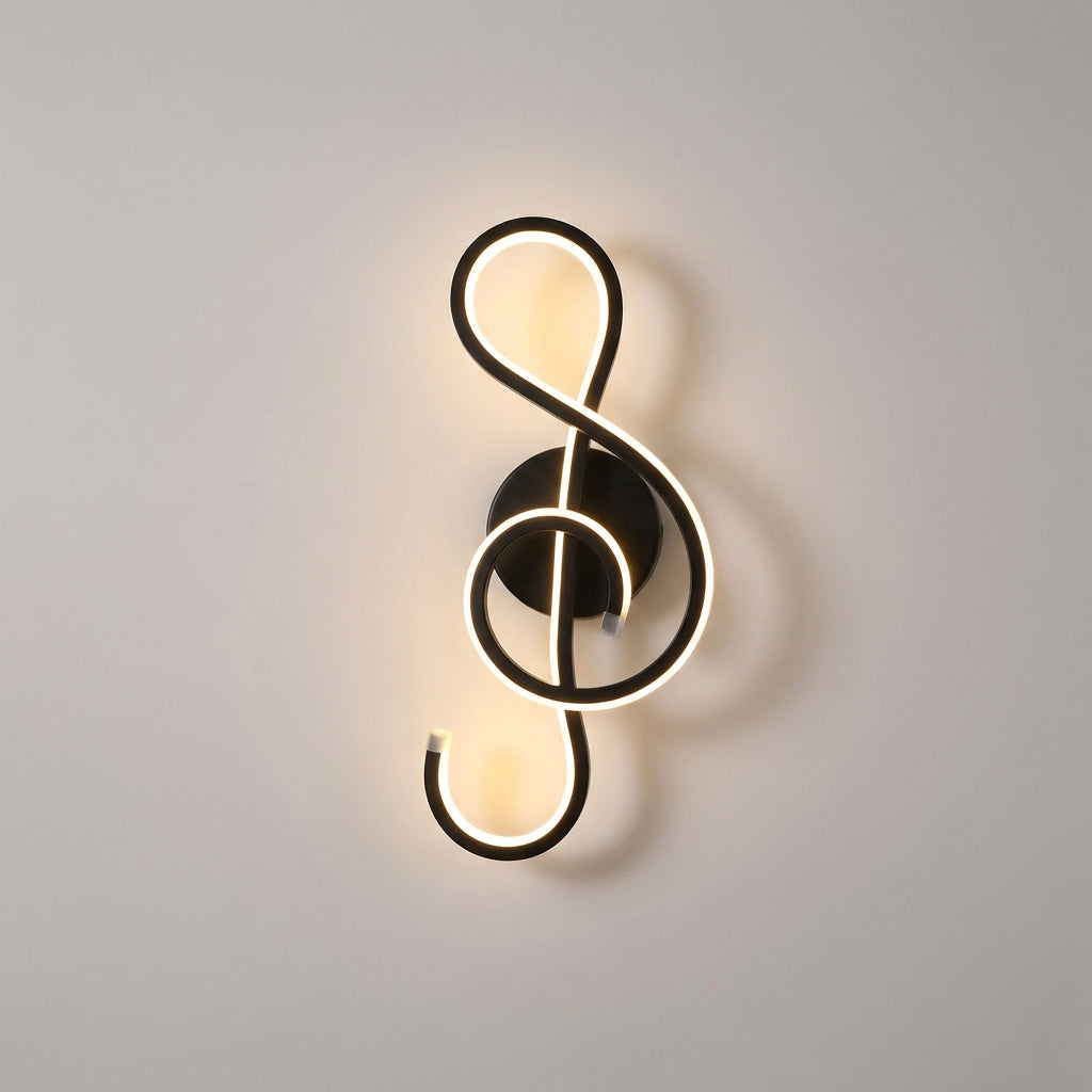 Sculptural Treble Clef Silhouette Aluminum Acrylic Dimmable Wall Light