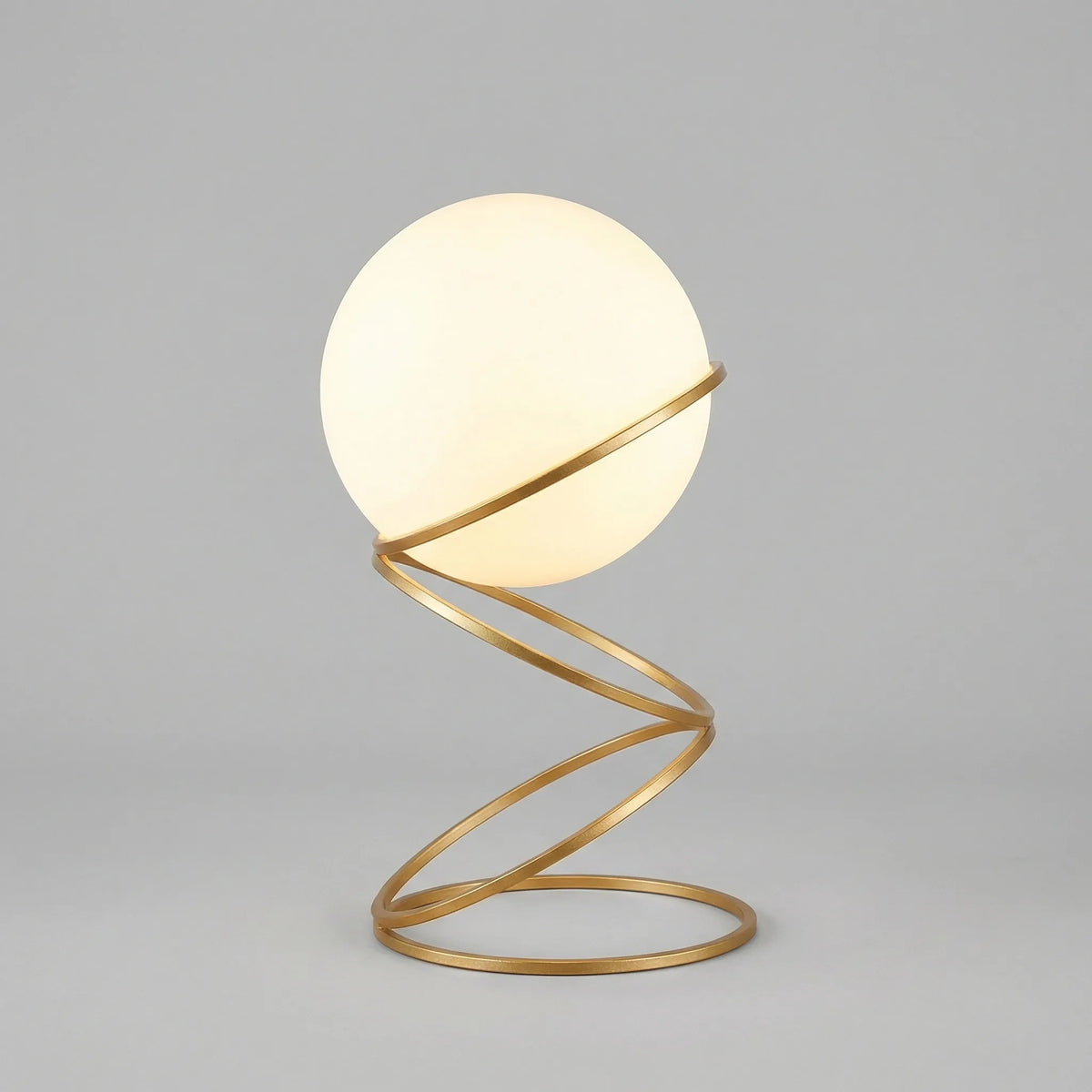 Sculptural Spiral Metal Base Round Acrylic Globe Table Lamp