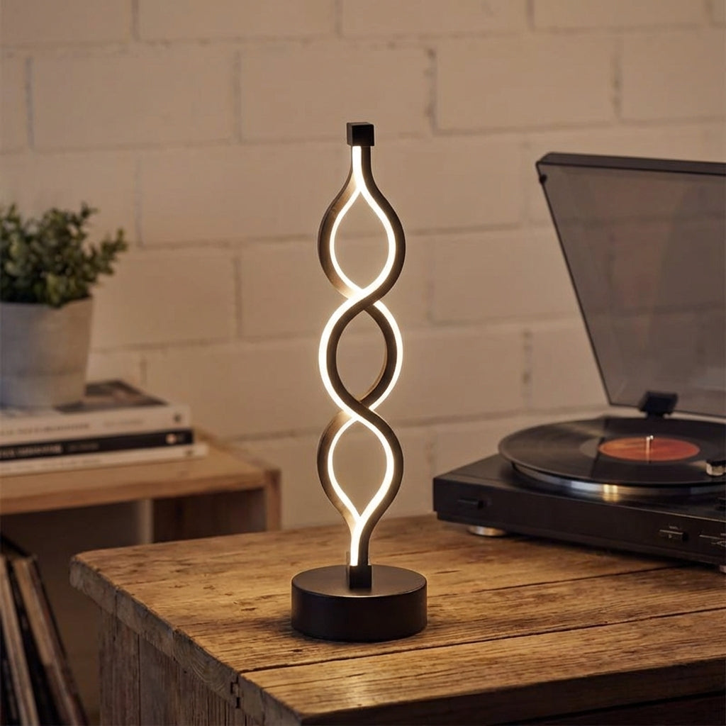 Sculptural Spiral Silhouette Compact Tabletop Warm Glow Table Lamp