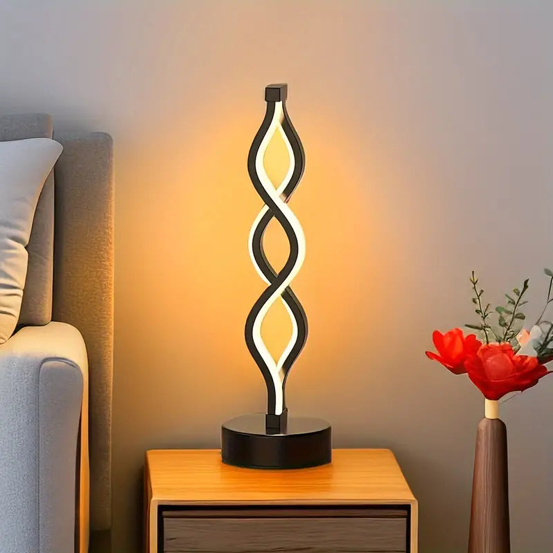 Sculptural Spiral Silhouette Compact Tabletop Warm Glow Table Lamp