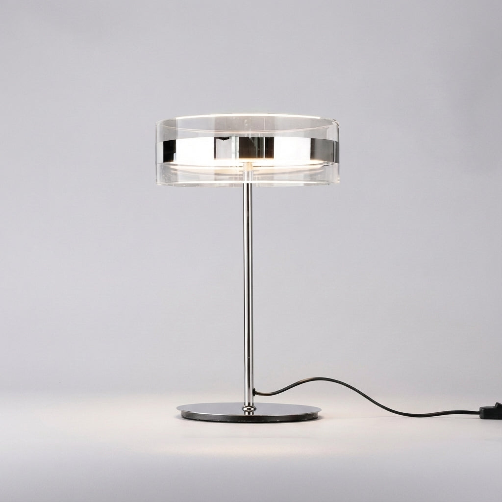Sleek Cylindrical Clear Shade Slim Rod Table Lamp