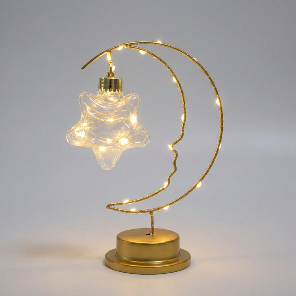 Curved Moon Silhouette Hanging Glass Star Dimmable Table Lamp