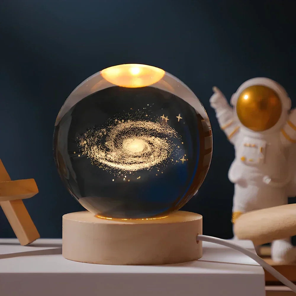 Engraved Crystal Ball Planet Sphere Night Light Table Lamp