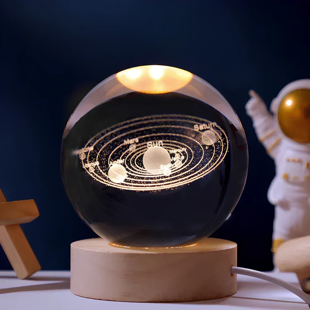 Engraved Crystal Ball Planet Sphere Night Light Table Lamp