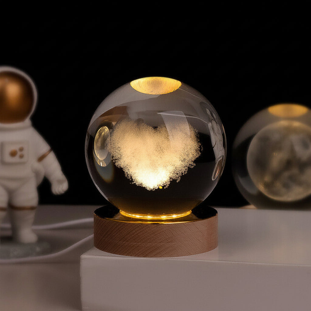 Engraved Crystal Ball Planet Sphere Night Light Table Lamp