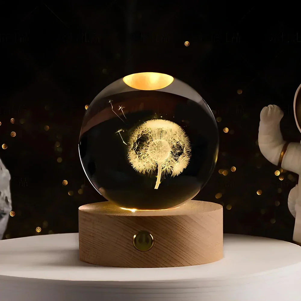 Engraved Crystal Ball Planet Sphere Night Light Table Lamp