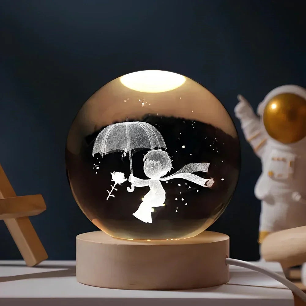 Engraved Crystal Ball Planet Sphere Night Light Table Lamp