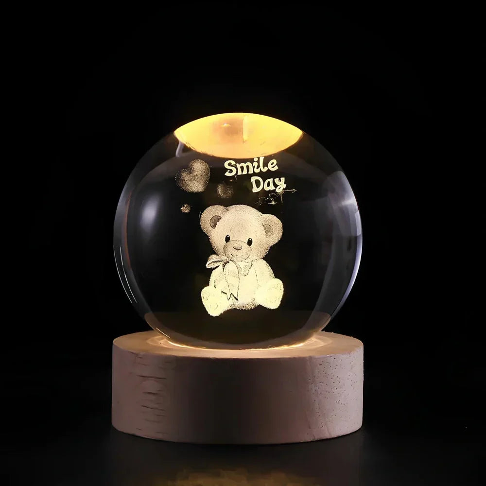 Engraved Crystal Ball Planet Sphere Night Light Table Lamp