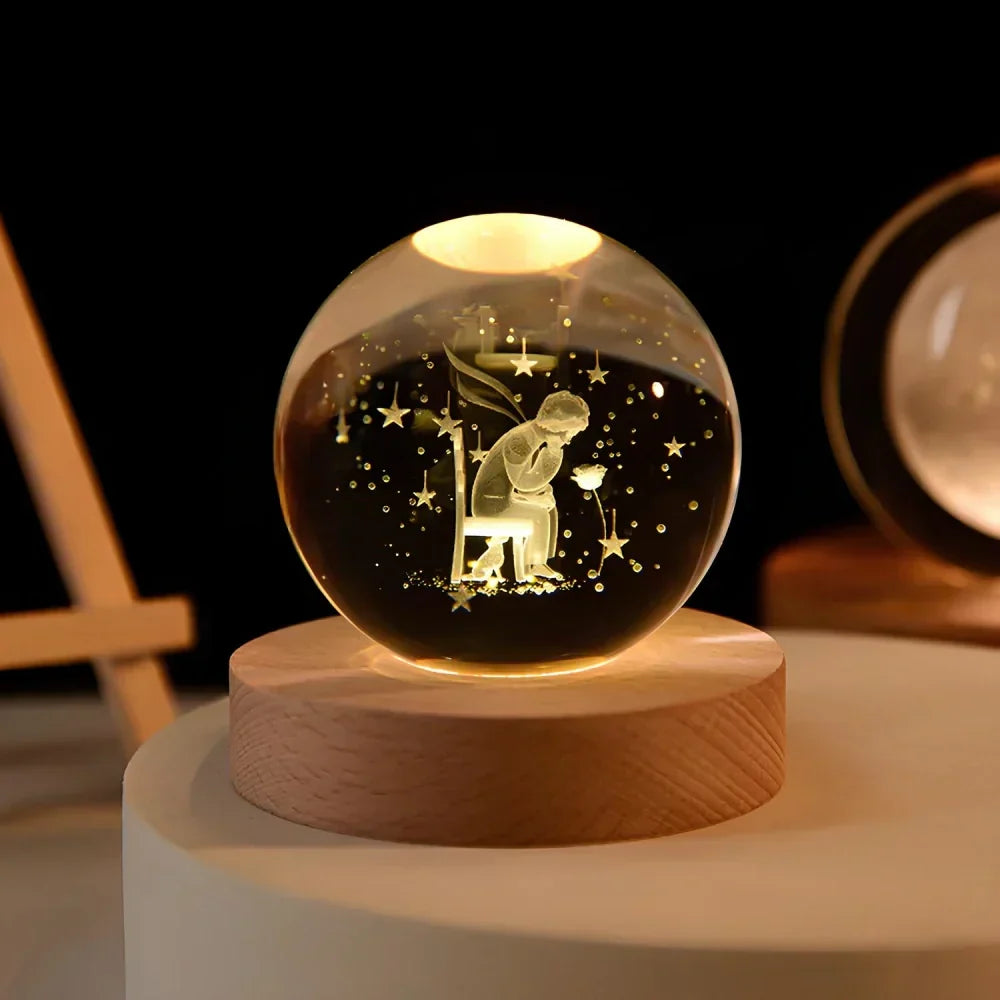 Engraved Crystal Ball Planet Sphere Night Light Table Lamp