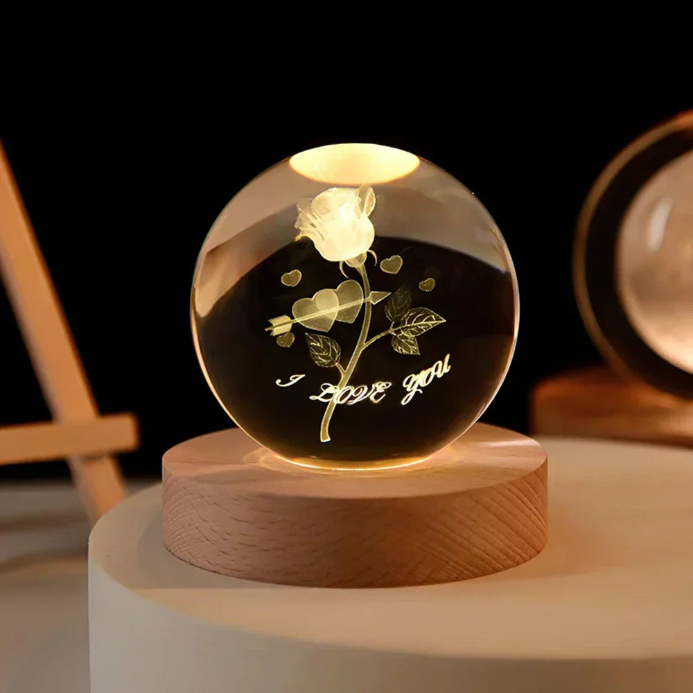 Engraved Crystal Ball Planet Sphere Night Light Table Lamp