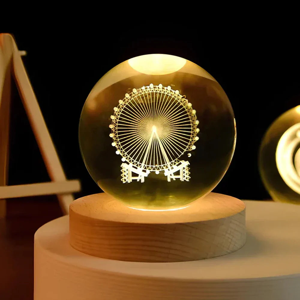 Engraved Crystal Ball Planet Sphere Night Light Table Lamp