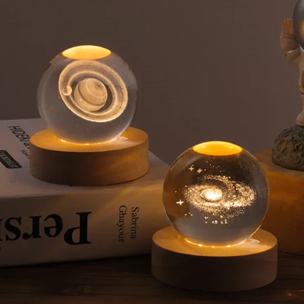 Engraved Crystal Ball Planet Sphere Night Light Table Lamp