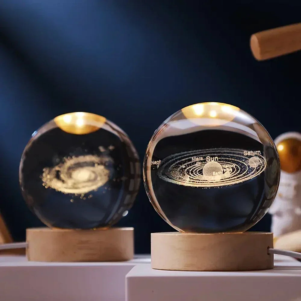 Engraved Crystal Ball Planet Sphere Night Light Table Lamp