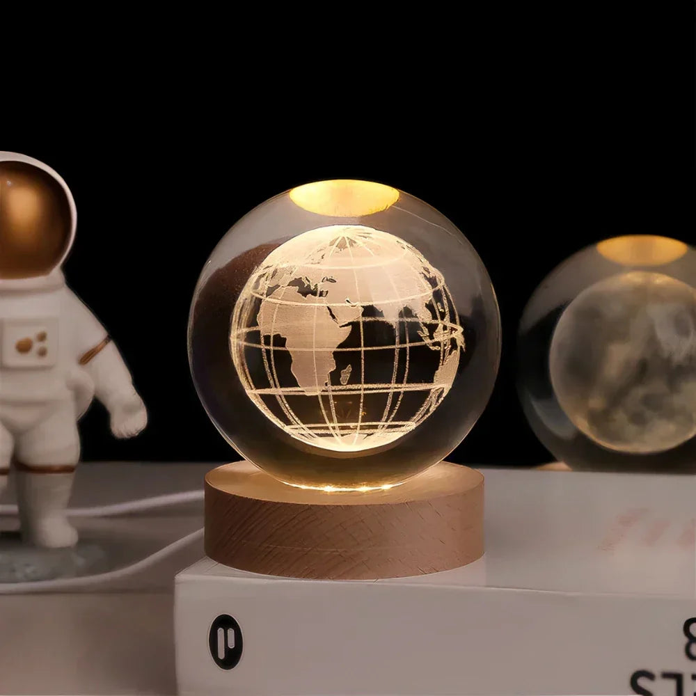 Engraved Crystal Ball Planet Sphere Night Light Table Lamp