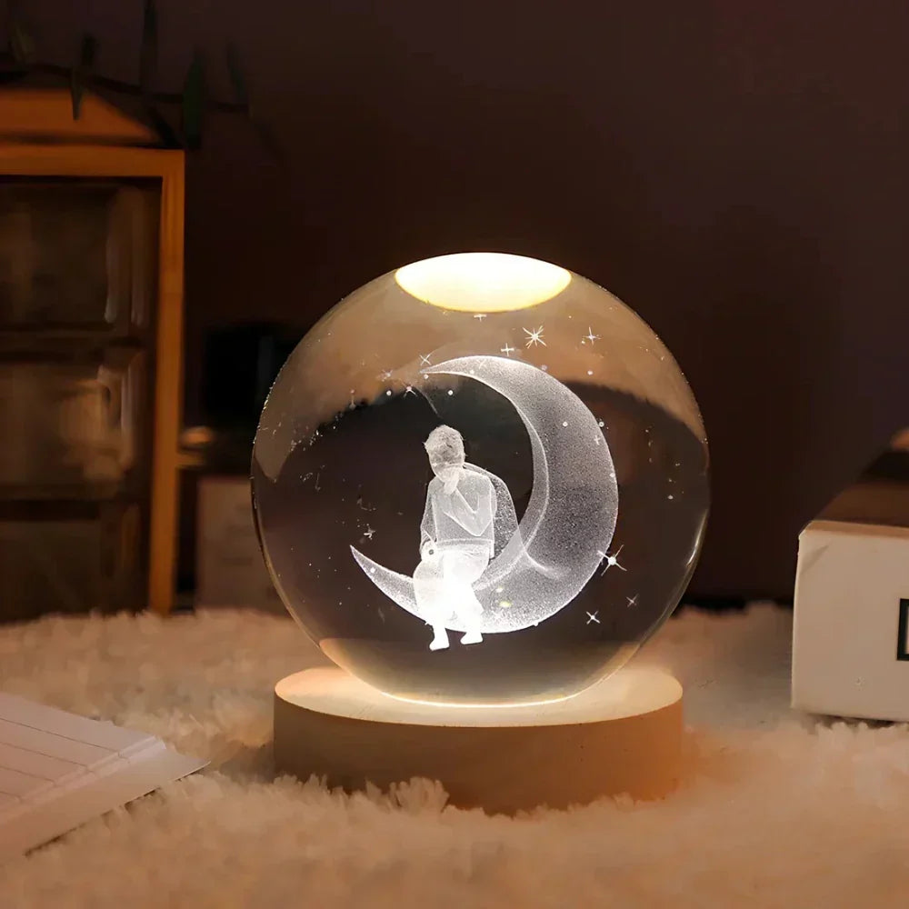 Engraved Crystal Ball Planet Sphere Night Light Table Lamp