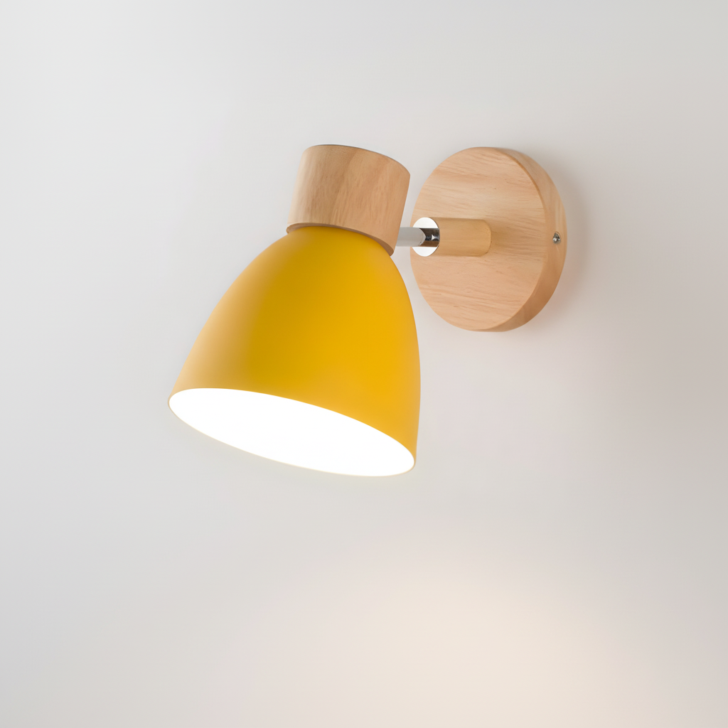 Nordic Wooden Adjustable Head Swing Arm Wall Light