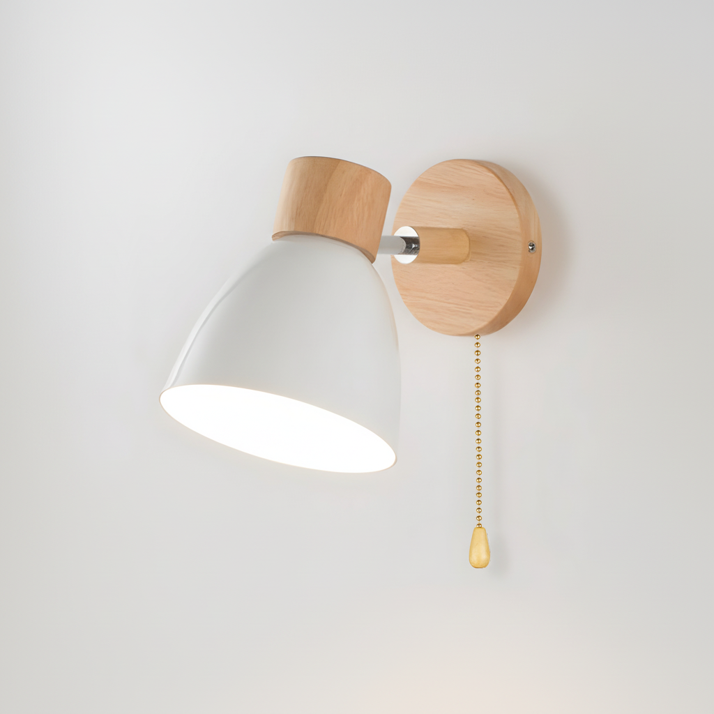 Nordic Wooden Adjustable Head Swing Arm Wall Light