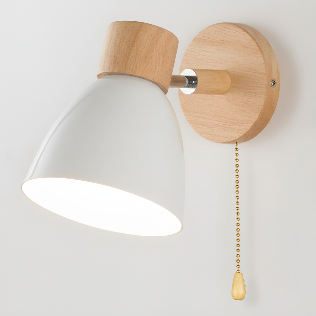 Nordic Wooden Adjustable Head Swing Arm Wall Light