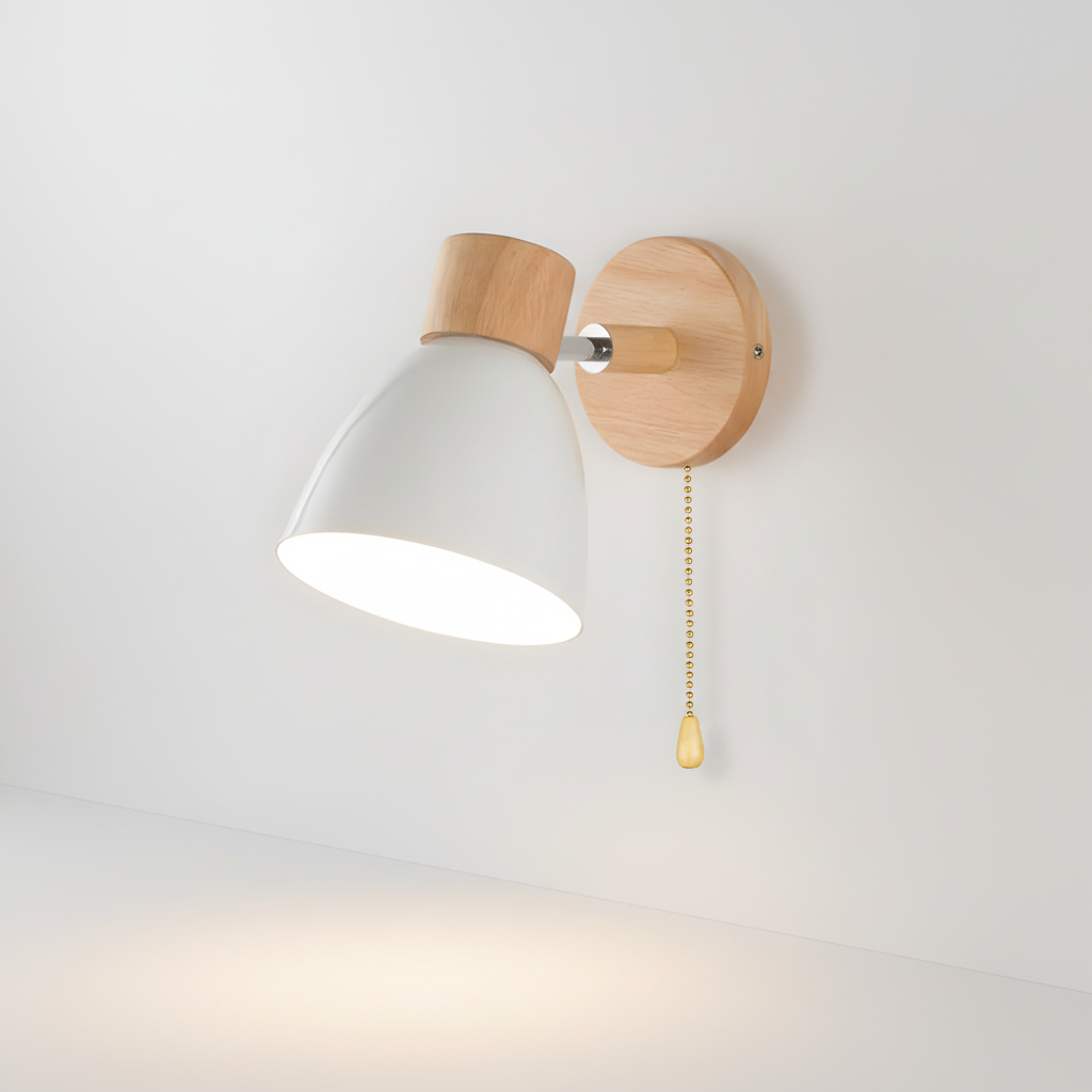 Nordic Wooden Adjustable Head Swing Arm Wall Light