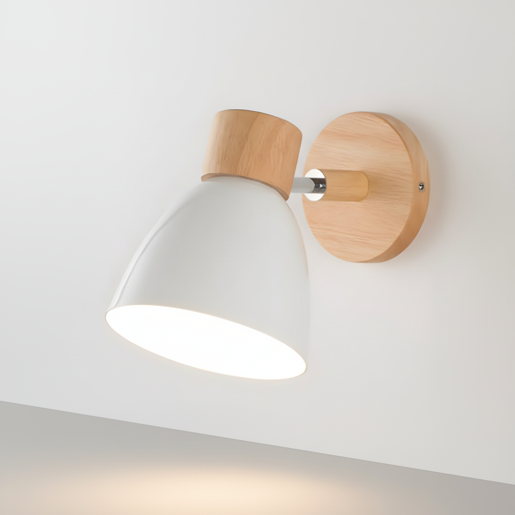 Nordic Wooden Adjustable Head Swing Arm Wall Light