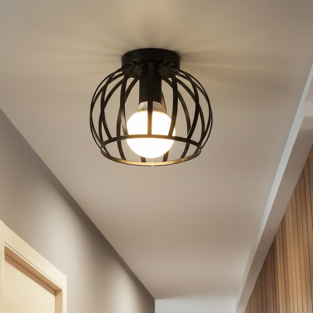 Industrial Open Metal Cage Orb Pendant Light