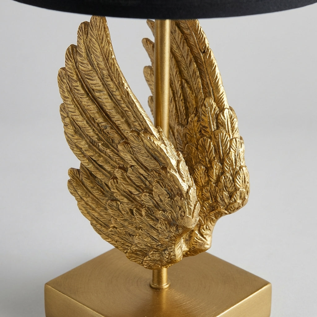 Sculptural Wing Motif Metal Resin Fabric Shade Table Lamp