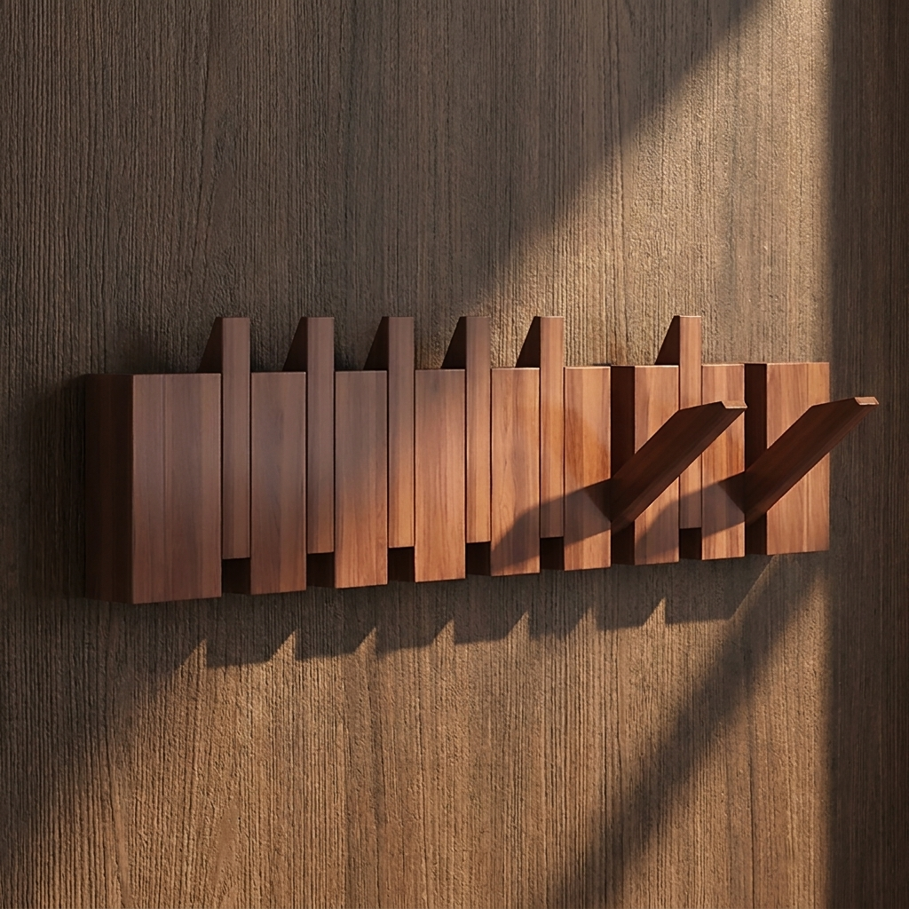 Paneled Wood Grain Foldable Hook Wall Mounted Coat Rack