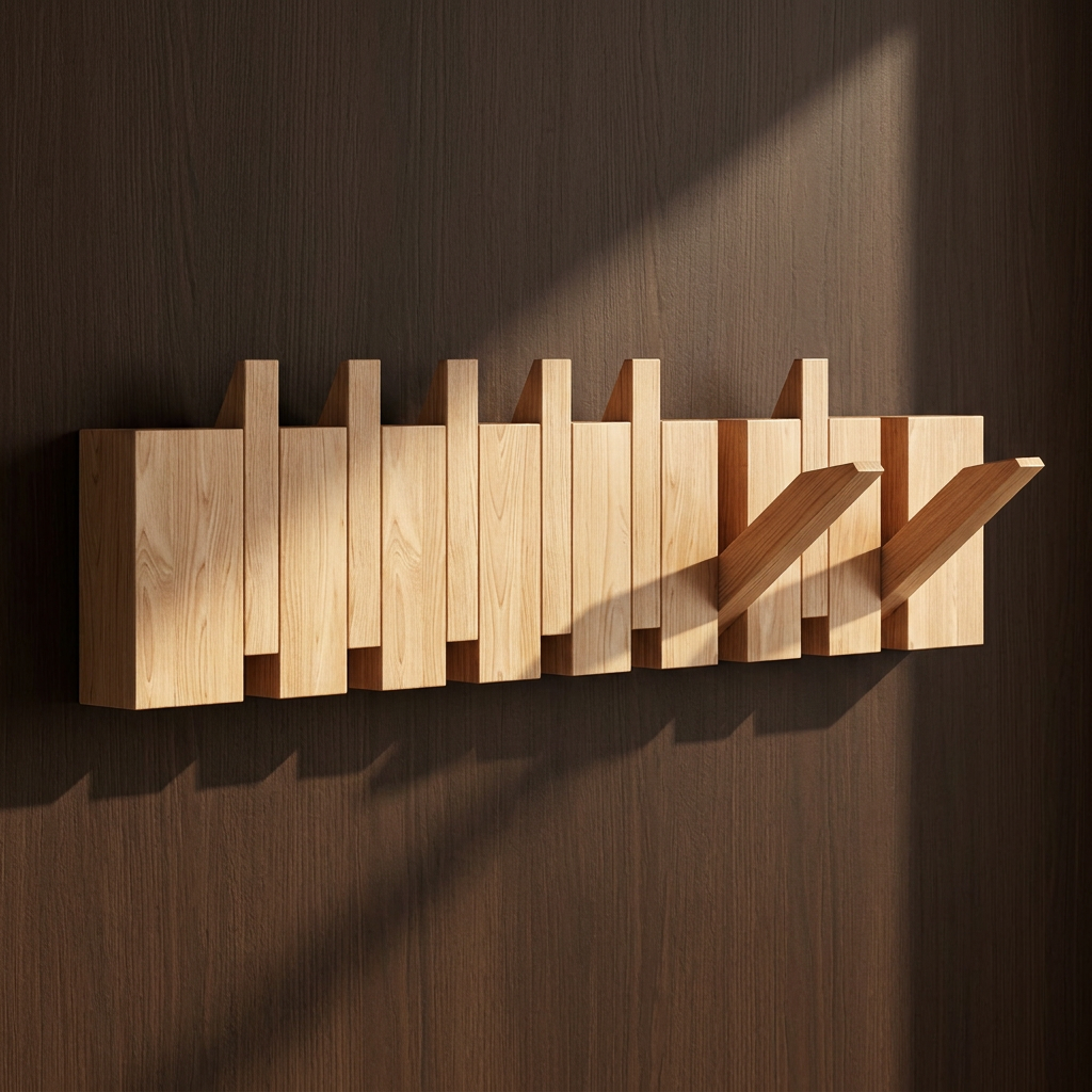 Paneled Wood Grain Foldable Hook Wall Mounted Coat Rack