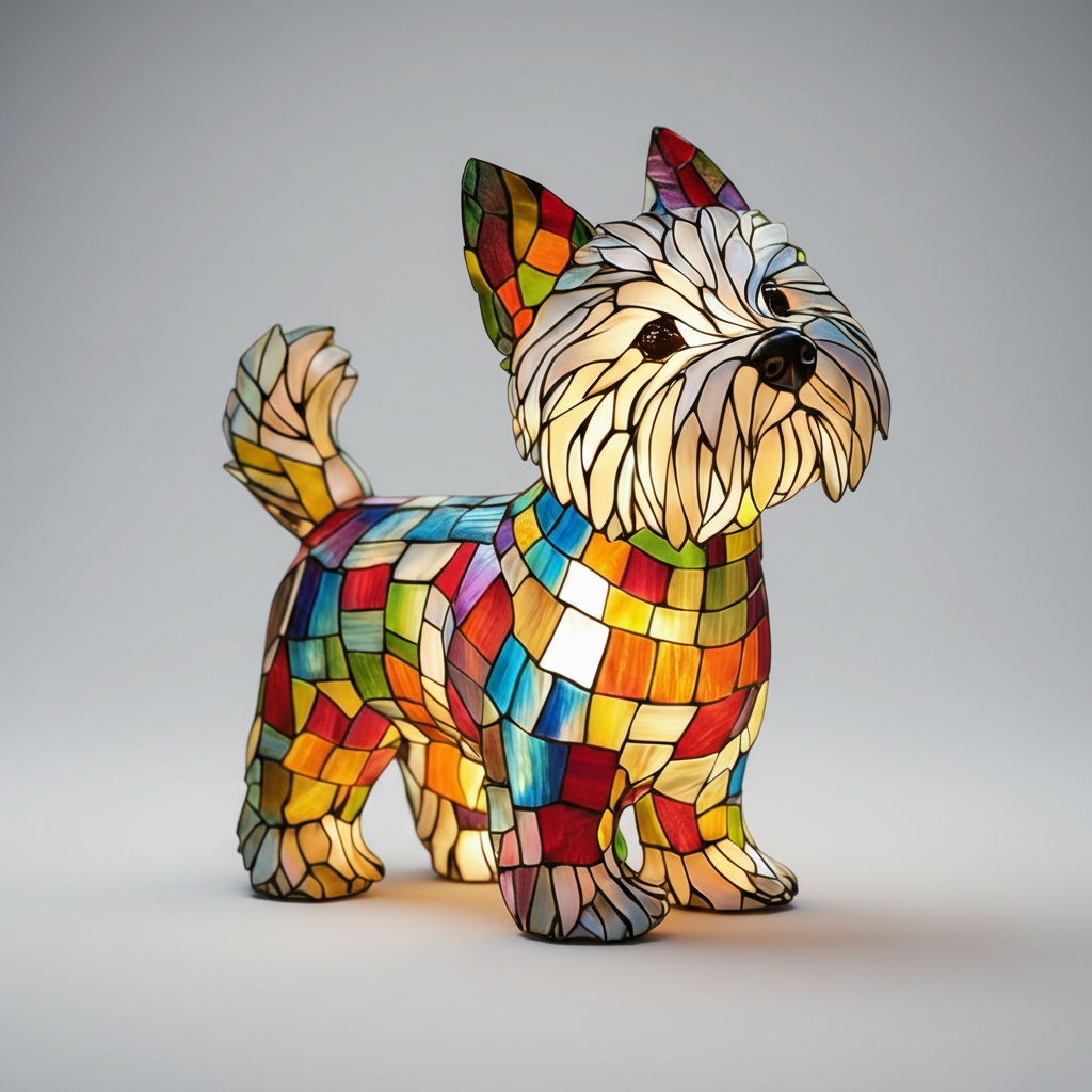 Stained Glass Dog Figurine Resin Night Light Table Lamp